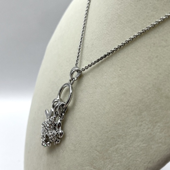 Silver Charm Necklace with Cross and Fleur-de-lis with Rhinestones Necklace - Picture 4 of 14